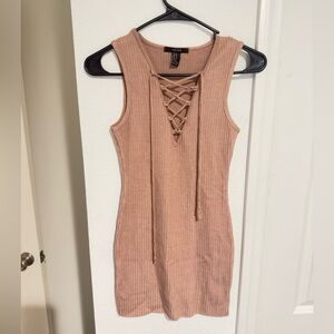 Peachy pink lace up knit dress